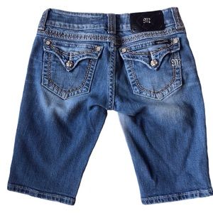 Miss Me Distressed Blue Jean Denim Bermuda Shorts Low Rise EUC